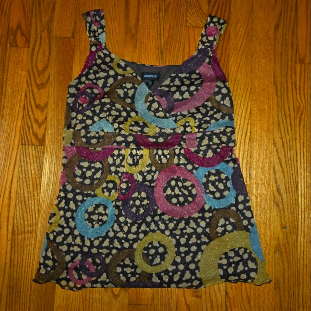 Cute 2000s metalic sparkly multi-coloured tank top from Avenue size 18/20